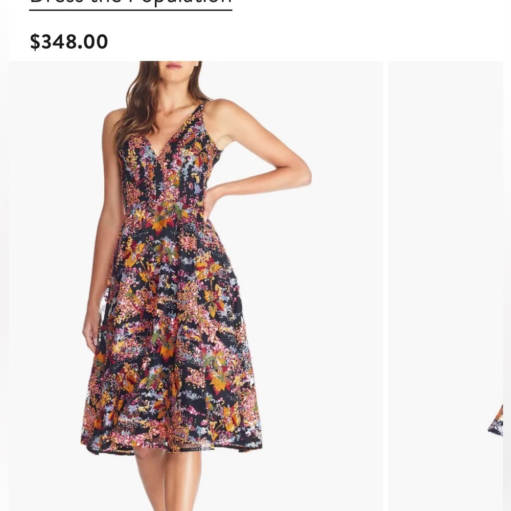 NWT DRESS THE POPULATION Elisa Sequin Embellished Embroidered Fit & Flare Dress